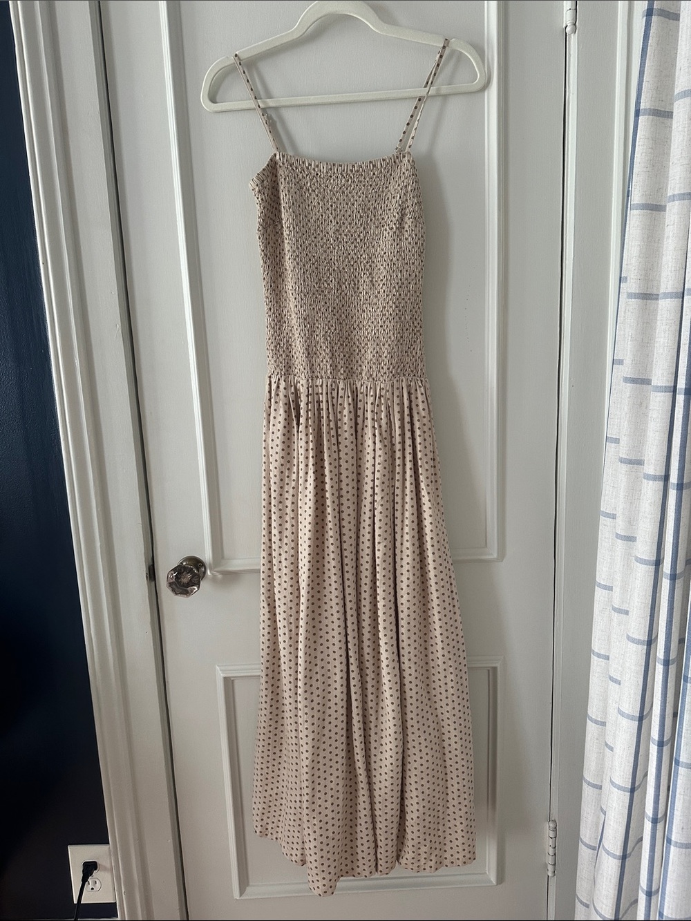 The Drop Polka Dot Maxi Dress in Beige